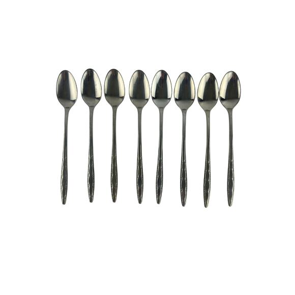 8 Vintage Superior Stainless Teaspoons, Gardenia Pattern, Floral MCM Flatware - Picture 13 of 13